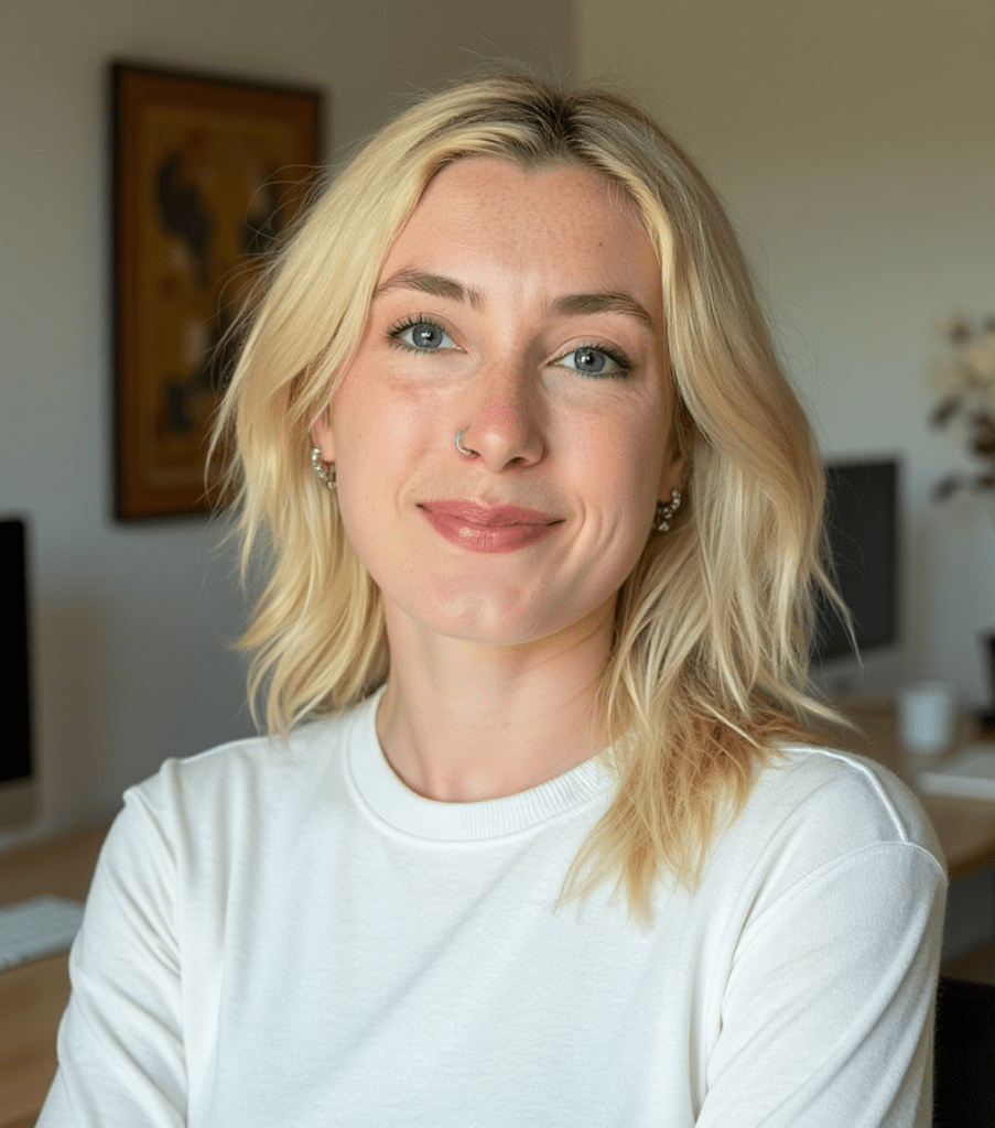 A smiling, professional headshot of Ruby Kaufmann, certified English tutor